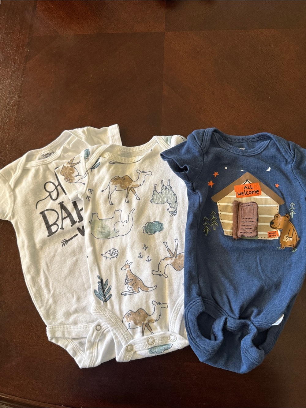 3-Pack Baby One-Piece Bodysuits - White, Printed White, Navy